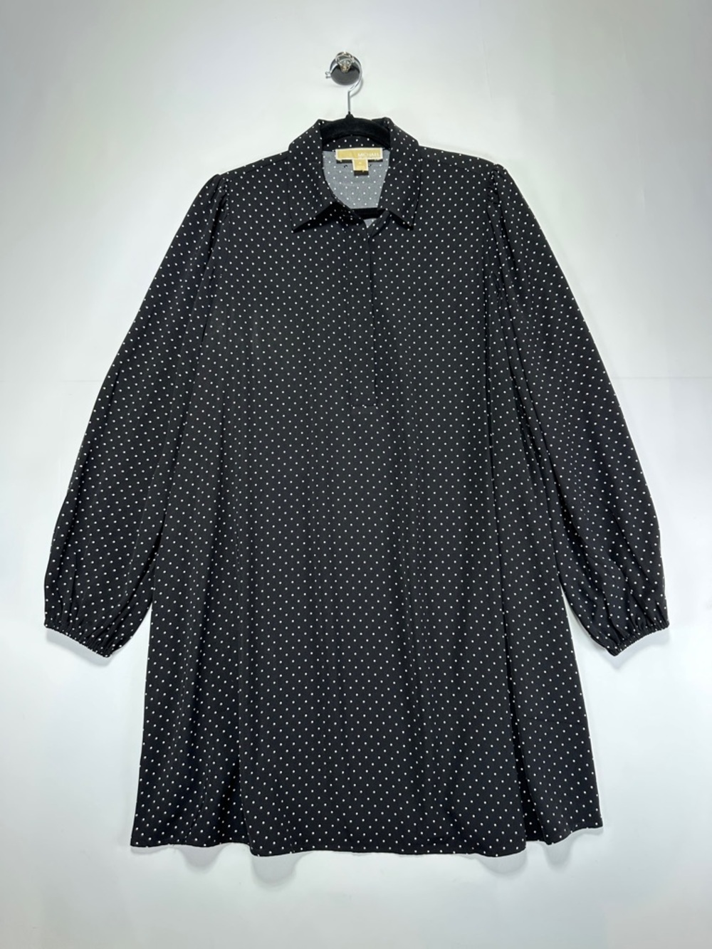 Michael Michael Kors Polka Dot Shirt Dress Black White Long Sleeve Mini Size M